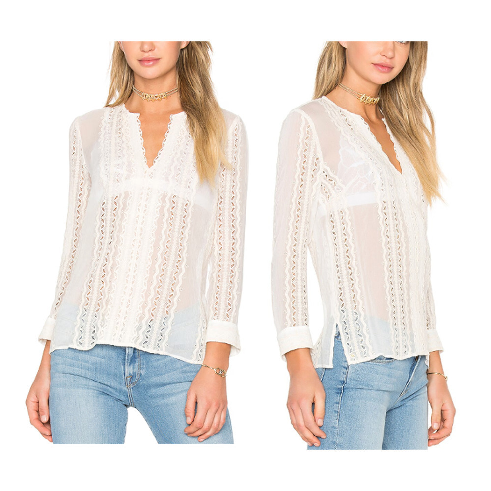 Elizabeth and James Revolve Riley Blouse 100% Silk Lace Sheer Size Large